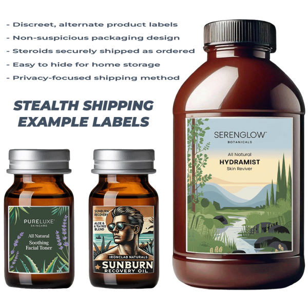 TestoBoost stealth shipping sample labels featuring discreet alternate packaging designs.